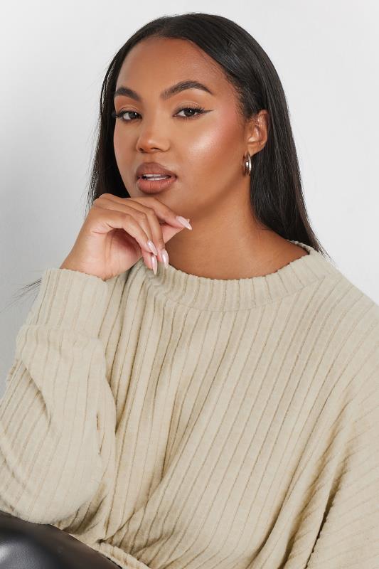 YOURS Plus Size Natural Brown Ribbed Soft Touch Jumper | Yours Clothing 4