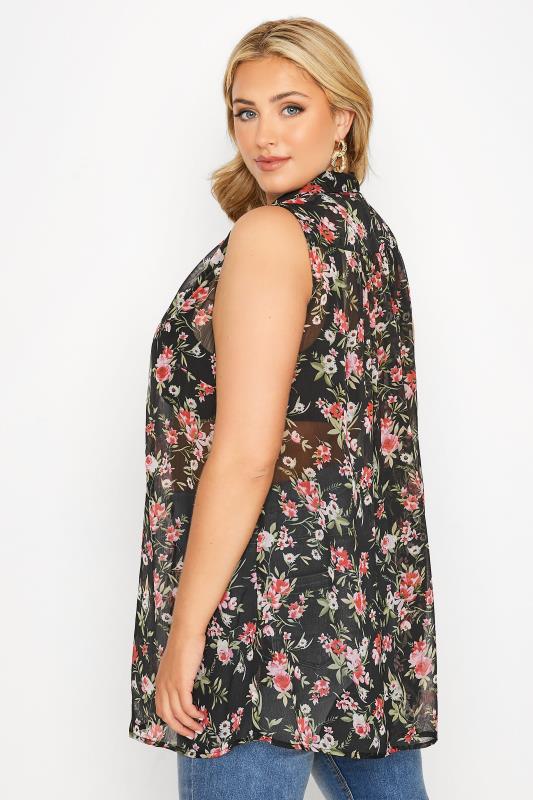 Curve Black Floral Sleeveless Swing Blouse 4
