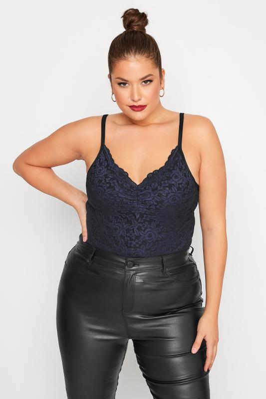 LIMITED COLLECTION Plus Size Navy Blue Lace Bodysuit | Yours Clothing 1