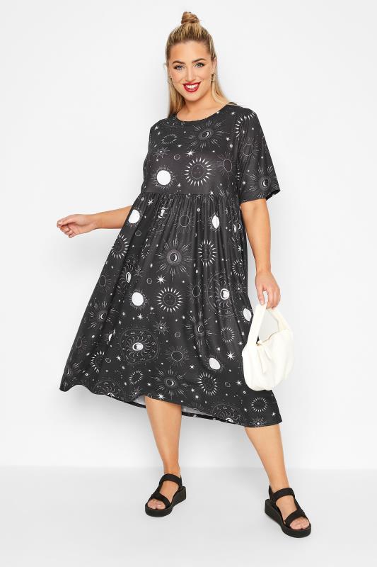 LIMITED COLLECTION Plus Size Black Astrology Smock Dress | Yours Clothing 1