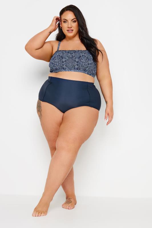 YOURS Plus Size Blue Aztec Print Shirred Bikini Top | Yours Clothing 2