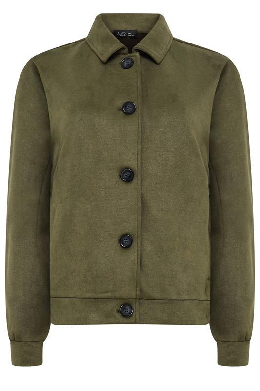 M&Co Khaki Green Button Up Faux Suede Jacket | M&Co 5