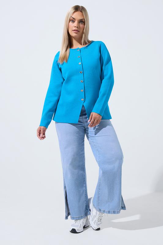 LIMITED COLLECTION Plus Size Cobalt Blue Compacted Knit Cardigan | Yours Clothing 1