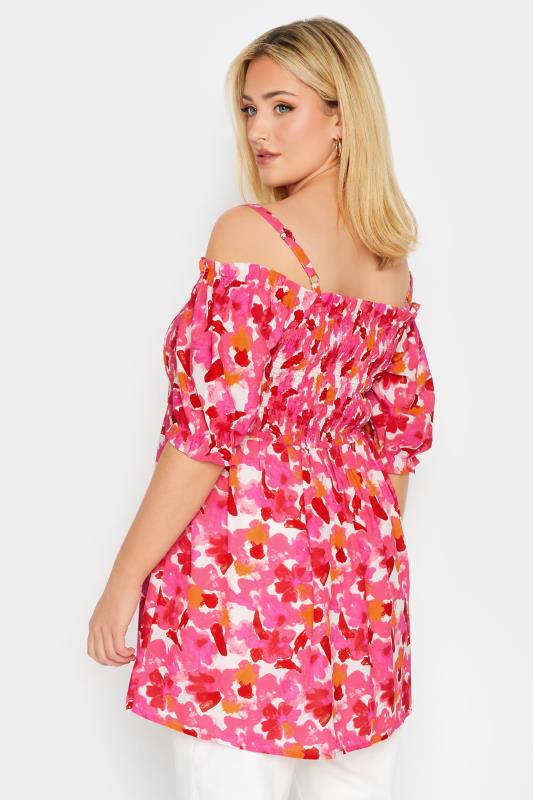 YOURS Plus Size Pink Floral Frill Cold Shoulder Top | Yours Clothing 4