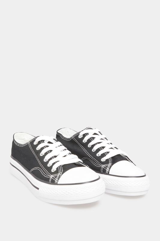 Black Canvas Platform Trainers In Wide Fit | Yours Clothing 2