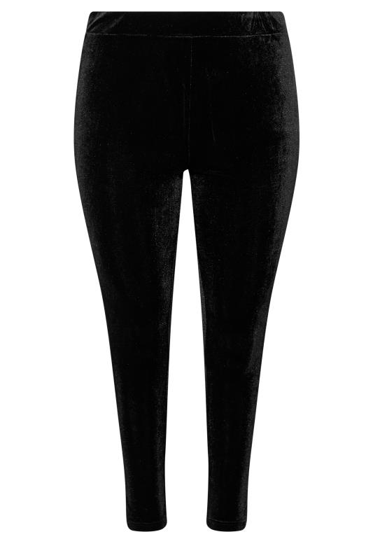 Plus Size Black Velvet Contrast Stripe Leggings | Yours Clothing 5