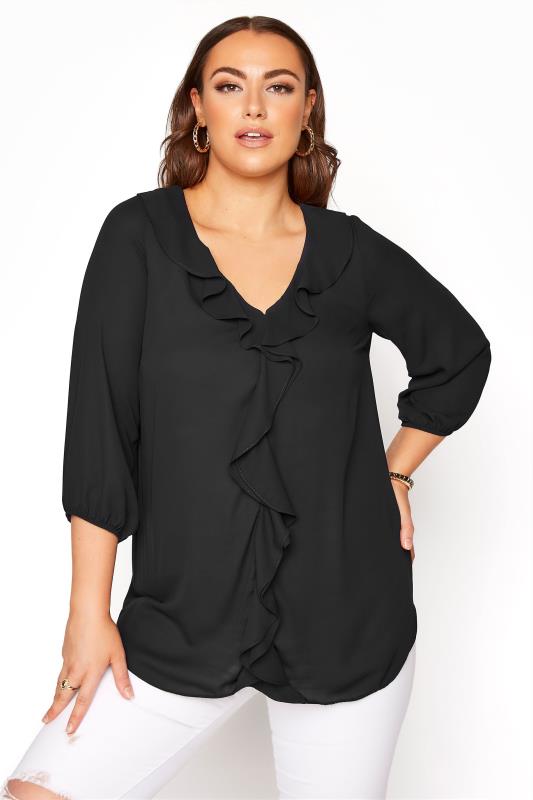 Black Ruffle Balloon Sleeve Blouse | Yours Clothing