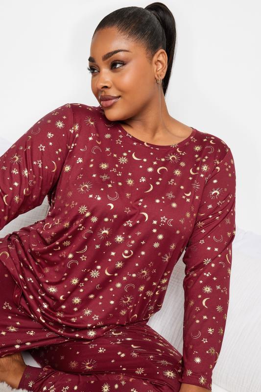 YOURS Plus Size Red Celestial Foil Print Soft Touch Pyjama Set | Yours Clothing 5
