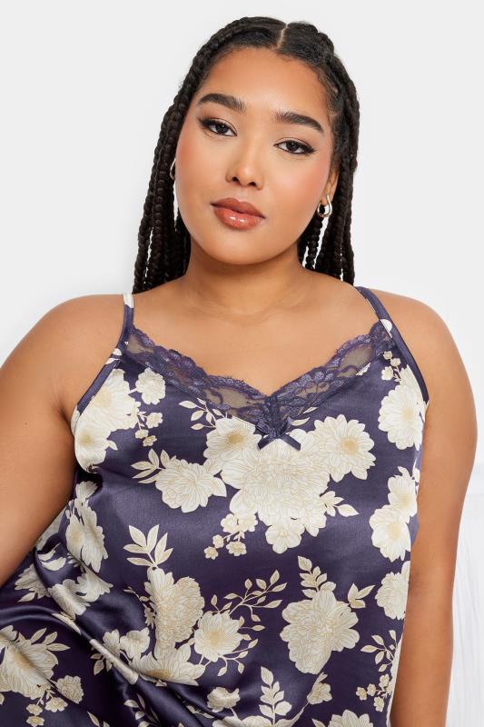 YOURS Plus Size Purple Floral Print Satin Chemise | Yours Clothing 5