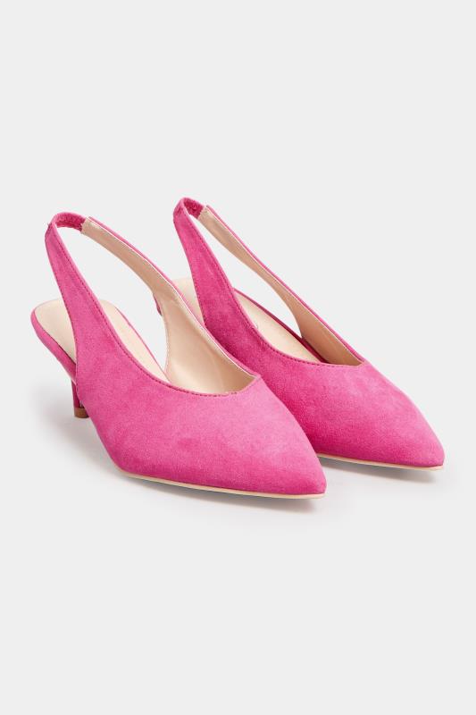 PixieGirl Pink Slingback Kitten Heel Court Shoes In Standard Fit | PixieGirl 1