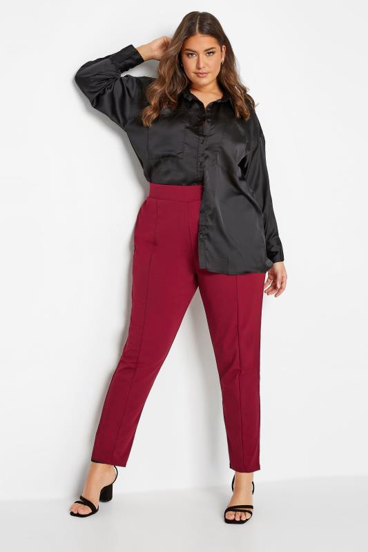 Plus Size Wine Red Stretch Tapered Trousers - Petite | Yours Clothing 2