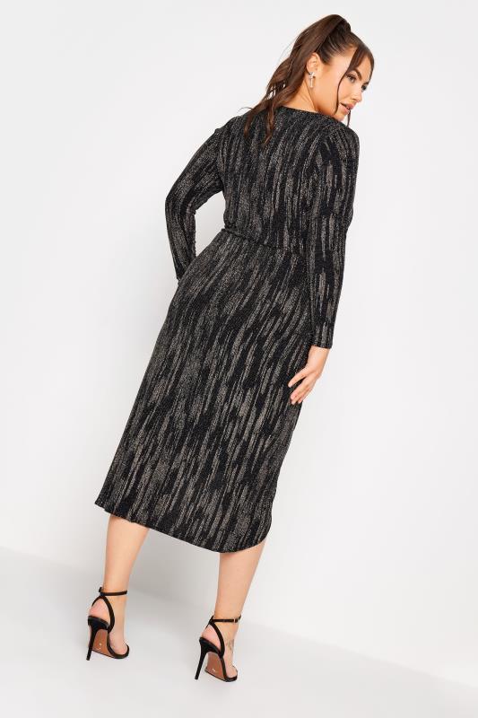 YOURS LONDON Plus Size Black Glitter Stripe Midi Wrap Dress | Yours Clothing 4