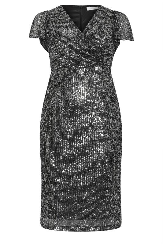 YOURS LONDON Plus Size Silver Sequin Embellished Wrap Dress | Yours Clothing  5