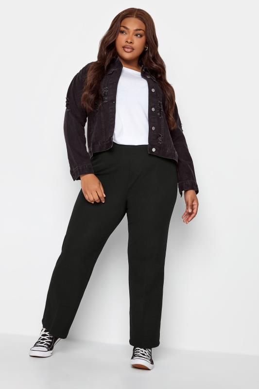 Plus Size Black Pull On Ribbed Bootcut Stretch Trousers  | Yours Clothing 2