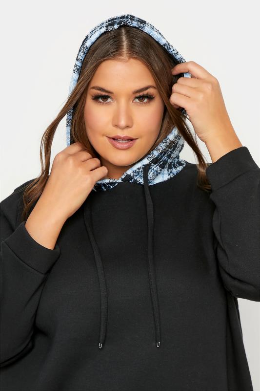 Plus Size Black Check Detail Hoodie | Yours Clothing 4