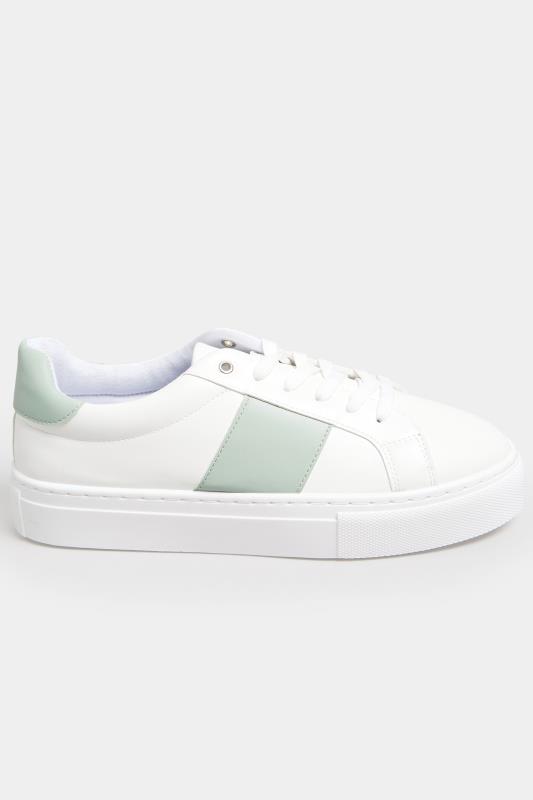 LIMITED COLLECTION Plus Size White & Mint Green Stripe Trainers In Wide EEE Fit | Yours Clothing  4