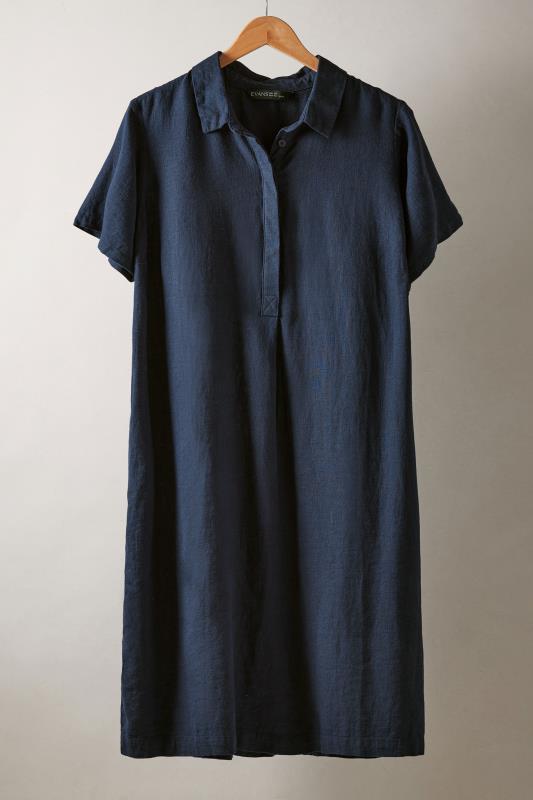 EVANS Plus Size Navy Blue Linen Midi Dress | Evans 5