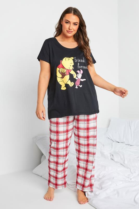 DISNEY Plus Size Black Winnie The Pooh & Piglet Check Print Pyjama Set | Yours Clothing 2
