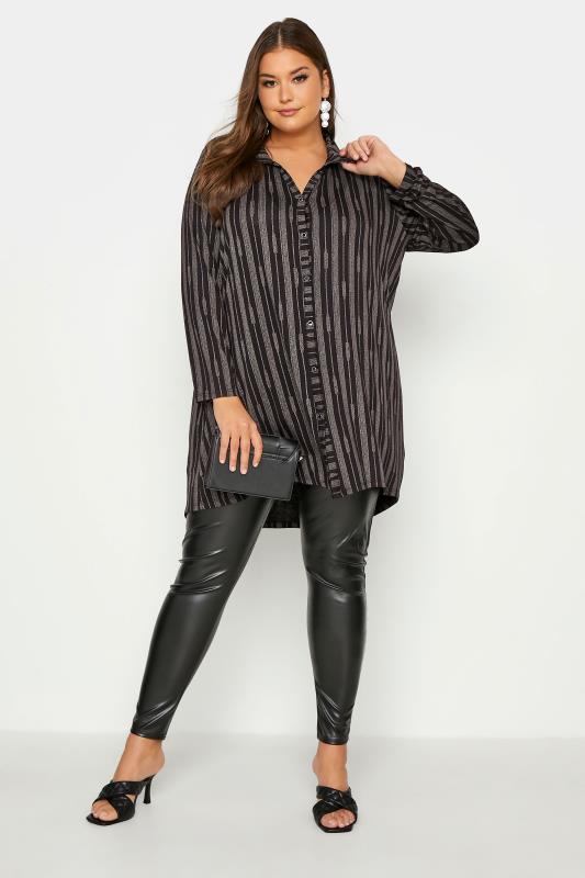Plus Size Black Stripe Button Through Shirt | Yours Clothing  2