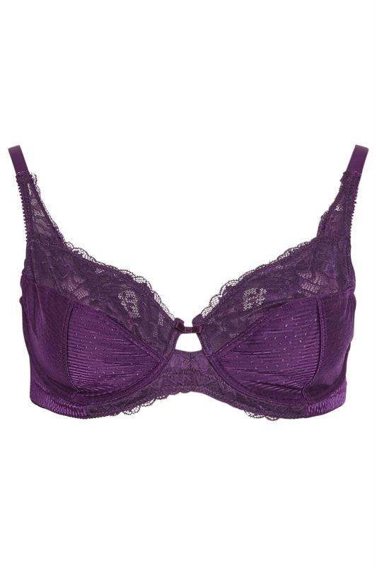 YOURS Plus Size Purple Lace Trim Non-Padded Underwired Bra | Yours Clothing 4