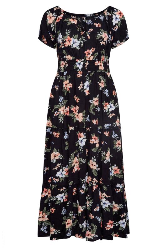 Curve Black Floral Print Bardot Maxi Dress 6