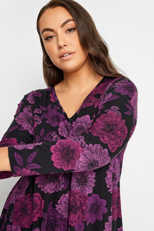 YOURS Plus Size Purple Floral Print Swing Mini Dress | Yours Clothing 4