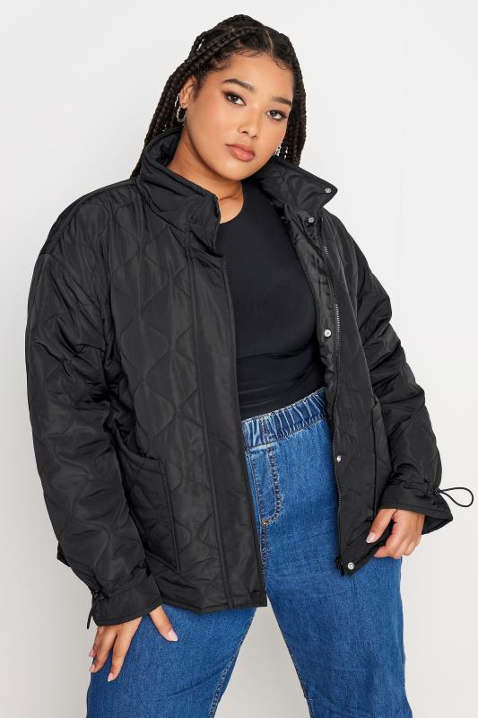 YOURS Plus Size Black Longline Quilted Jacket | Yours Clothing