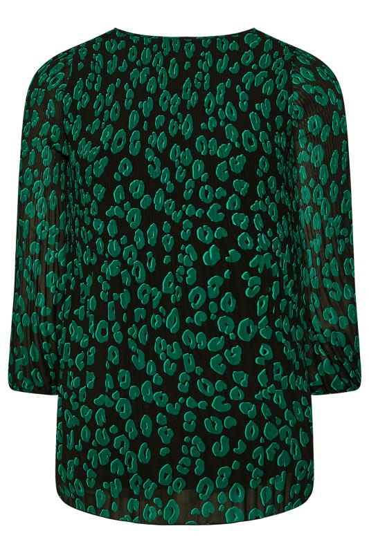 YOURS LONDON Curve Green Leopard Print Pleat Blouse 7