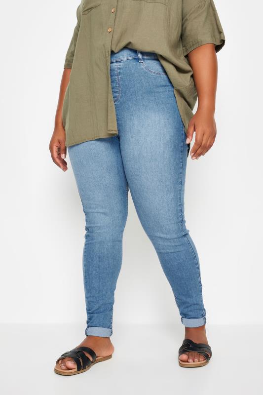 YOURS Plus Size Blue Turn Up GRACE Jeggings | Yours Clothing 1