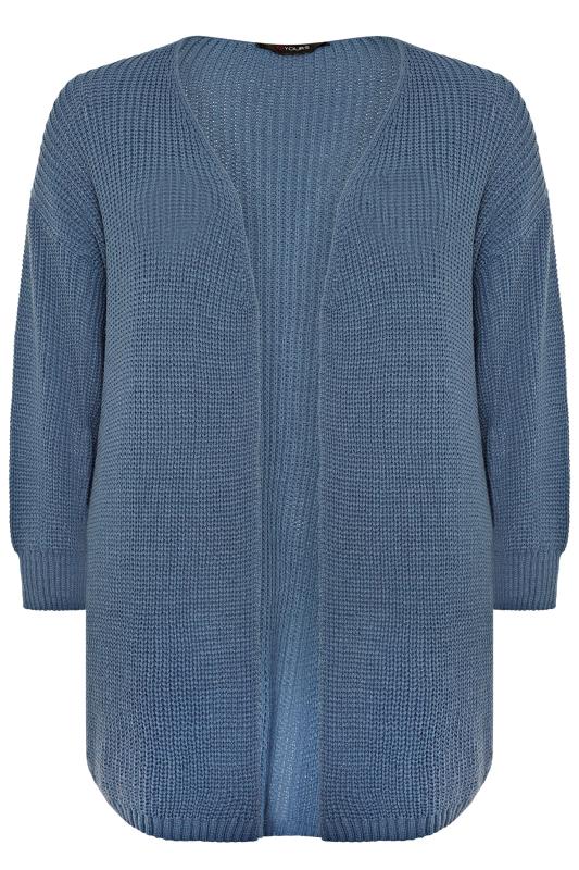Steel Blue Oversized Balloon Sleeve Knitted Cardigan | Yours Clothing
