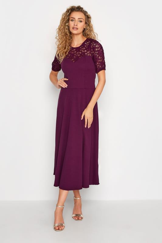 LTS Tall Purple Lace Midi Dress 1