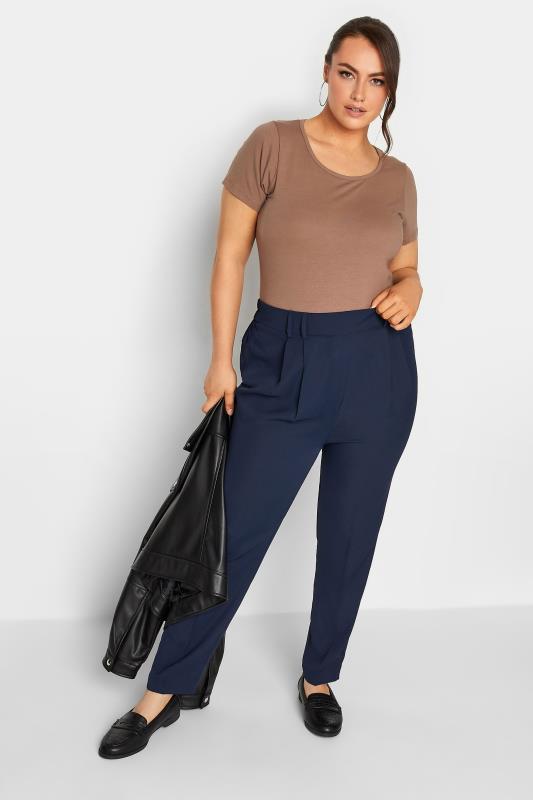 YOURS Plus Size Navy Blue Double Belted Tapered Trousers | Yours Clothing 2
