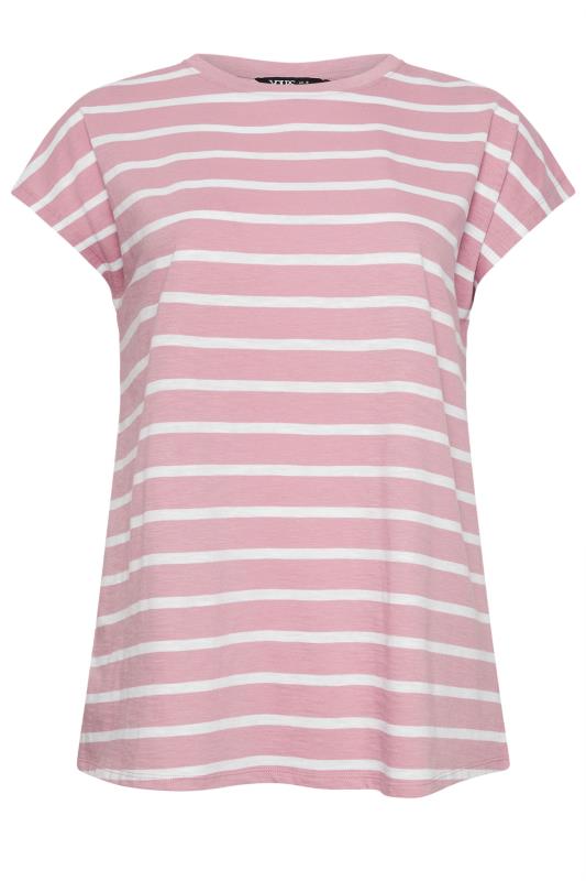 YOURS Plus Size Pink Stripe Grown On Sleeve T-Shirt | Yours Clothing  5