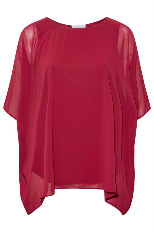 YOURS LONDON Plus Size Berry Red Chiffon Cape Blouse | Yours Clothing  6