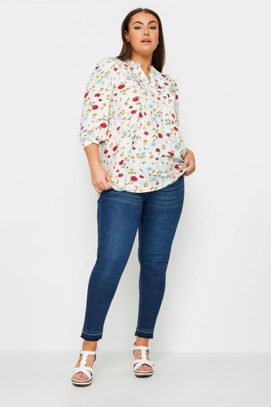 YOURS Plus Size White Floral Print Pintuck Blouse | Yours Clothing 2