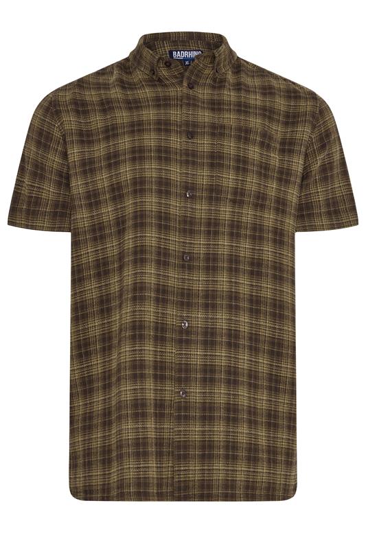  BadRhino Big & Tall Brown Check Stripe Short Sleeve Shirt
