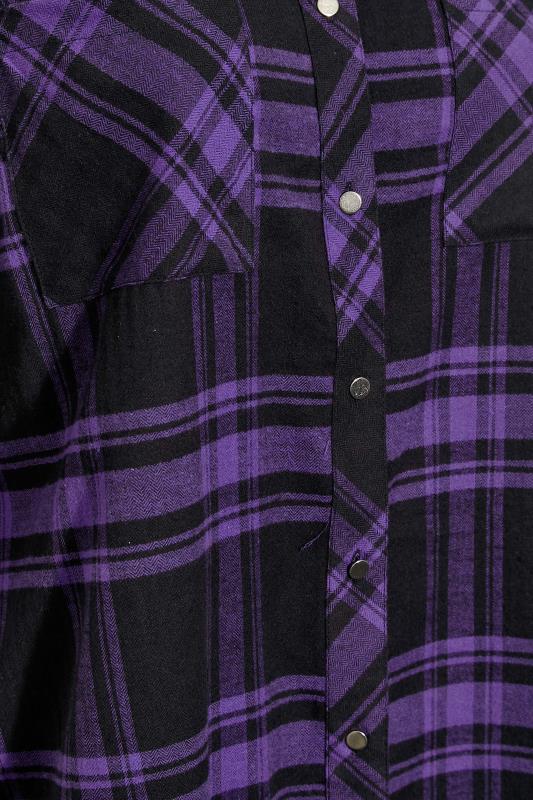 Plus Size Purple & Black Check Brushed Oversized Boyfriend Shirt | Yours Clothing 5