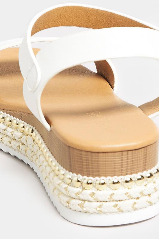 Plus Size White & Brown Buckle Platform Espadrille Wedge Heels | Yours Clothing  4