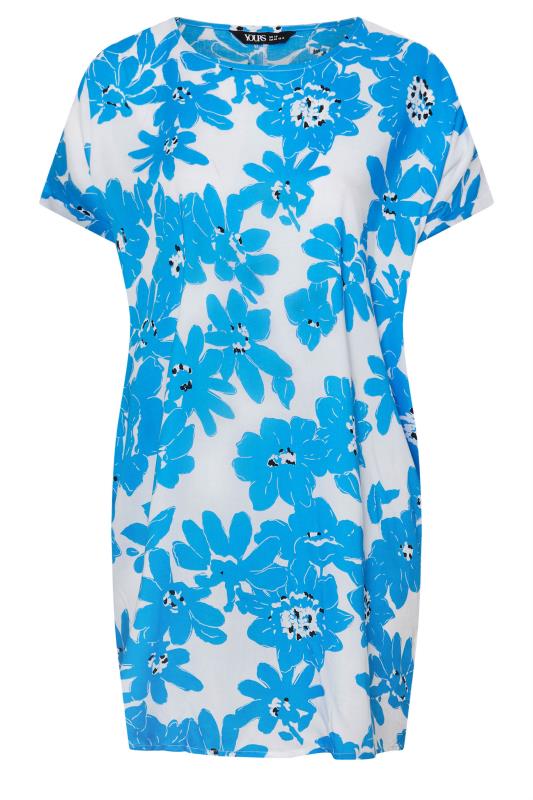 YOURS Plus Size Light Blue Floral Print Tunic Dress | Yours Clothing 5