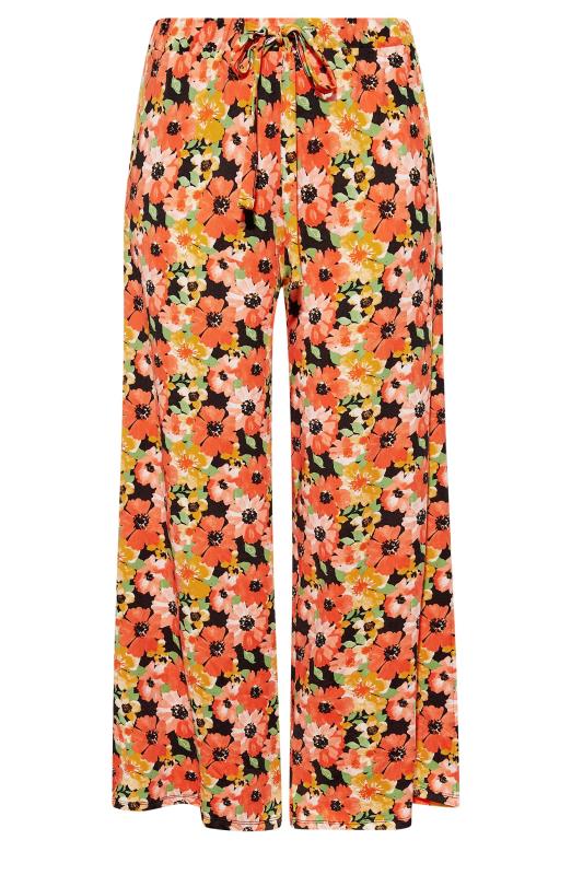 Plus Size Orange Floral Print Tie Wide Leg Trousers | Yours Clothing 5