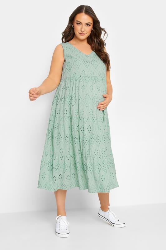 BUMP IT UP MATERNITY Plus Size Broderie Anglaise Tiered Midi Dress | Yours Clothing  2