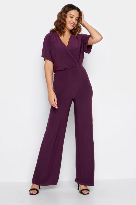  Grande Taille LTS Tall Dark Purple V-Neck Wrap Jumpsuit