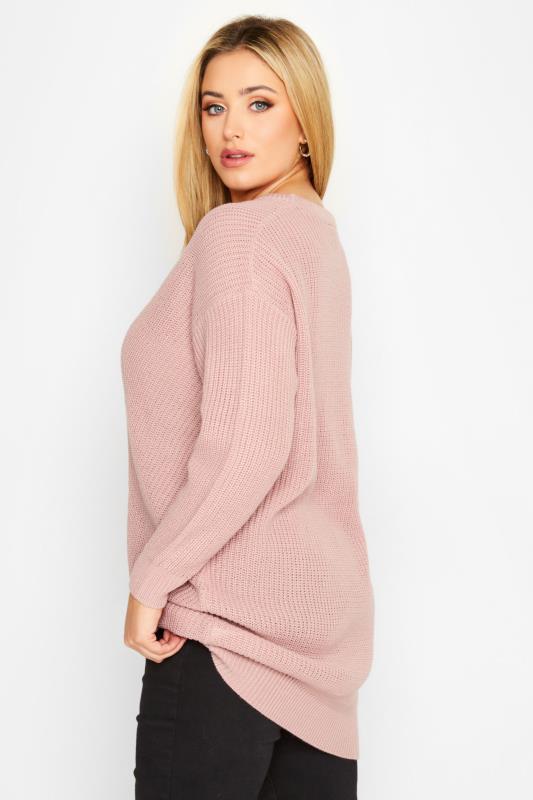 Curve Plus Size Womens Light Pink Long Sleeve Knitted Jumper | Yours Clothing 3