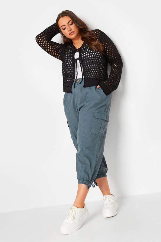 YOURS Curve Plus Size Grey Cropped Cargo Trousers | Yours Clothing  4