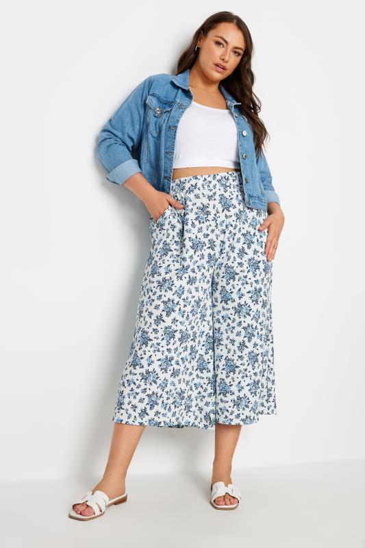 YOURS Plus Size White Vintage Floral Textured Culottes | Yours Clothing 2