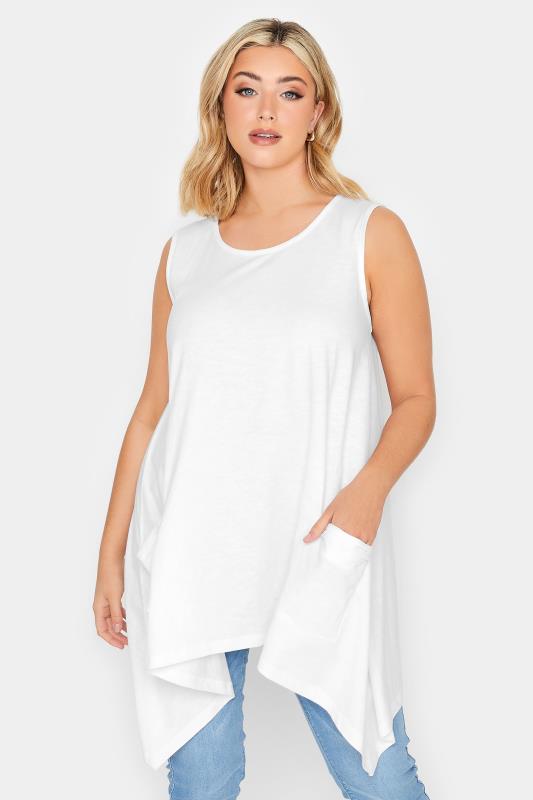 YOURS Curve Plus Size White Hanky Hem Vest Top | Yours Clothing  1