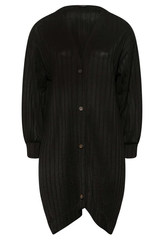 Plus Size Black Ribbed Hanky Hem Cardigan | Yours Clothing 6