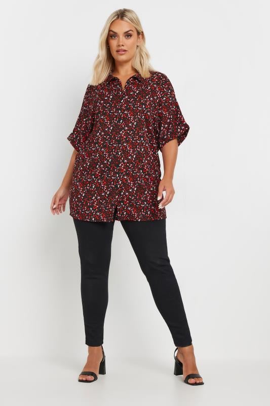 YOURS Plus Size Red Textured Abstract Print Shirt | Yours Clothing 2