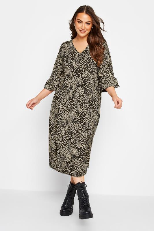 Curve Beige Brown Animal Print Smock Dress | Yours Clothing 1
