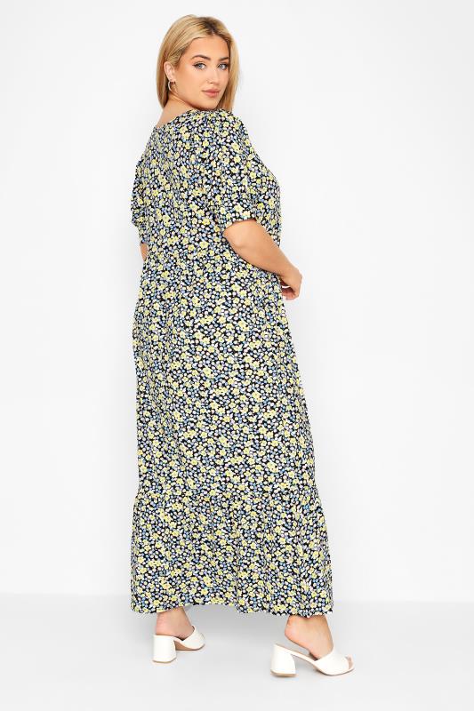Plus Size Yellow & Blue Floral V-Neck Maxi Dress | Yours Clothing 3